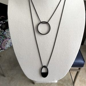 Chico’s black 36” double necklace with two circular pendants